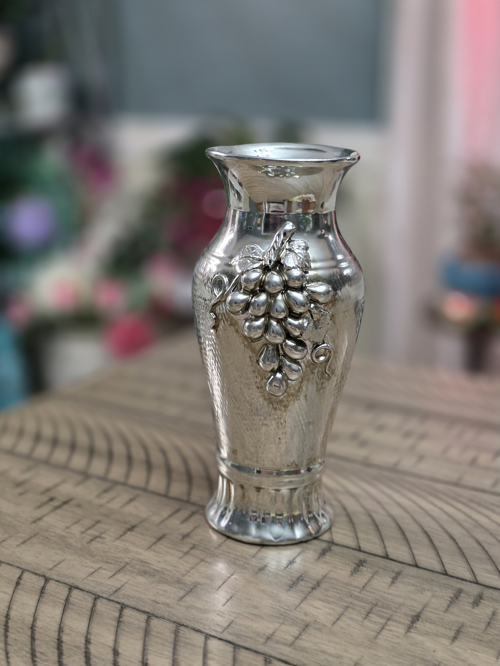 Silver Grape Embossed Decorative Vase - Silver